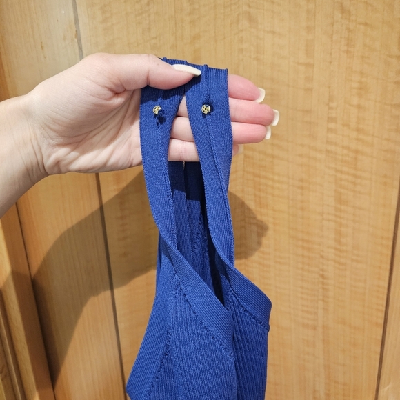 Lilly Pulitzer Lucera Sleeveless Blue Ribbed Sweater Mini Dress Fringe Fitted XL - Picture 7 of 10